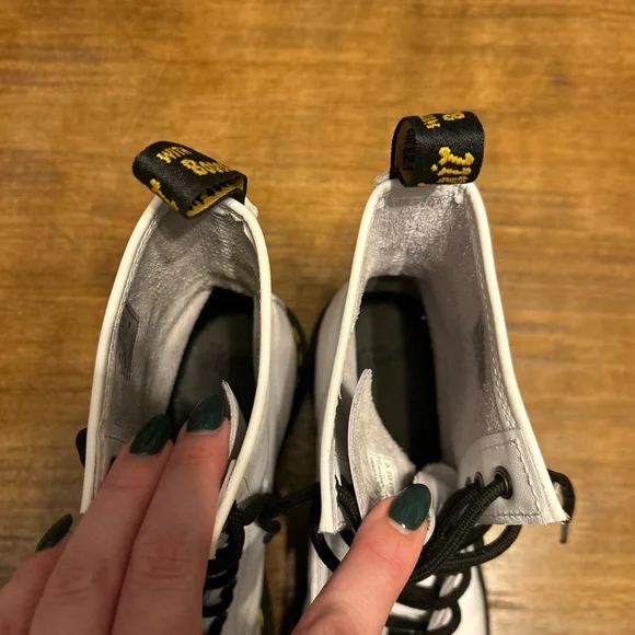 Dr. Martens 1460 White Leather Boots with Black Laces Size W9 - Picture 9 of 12